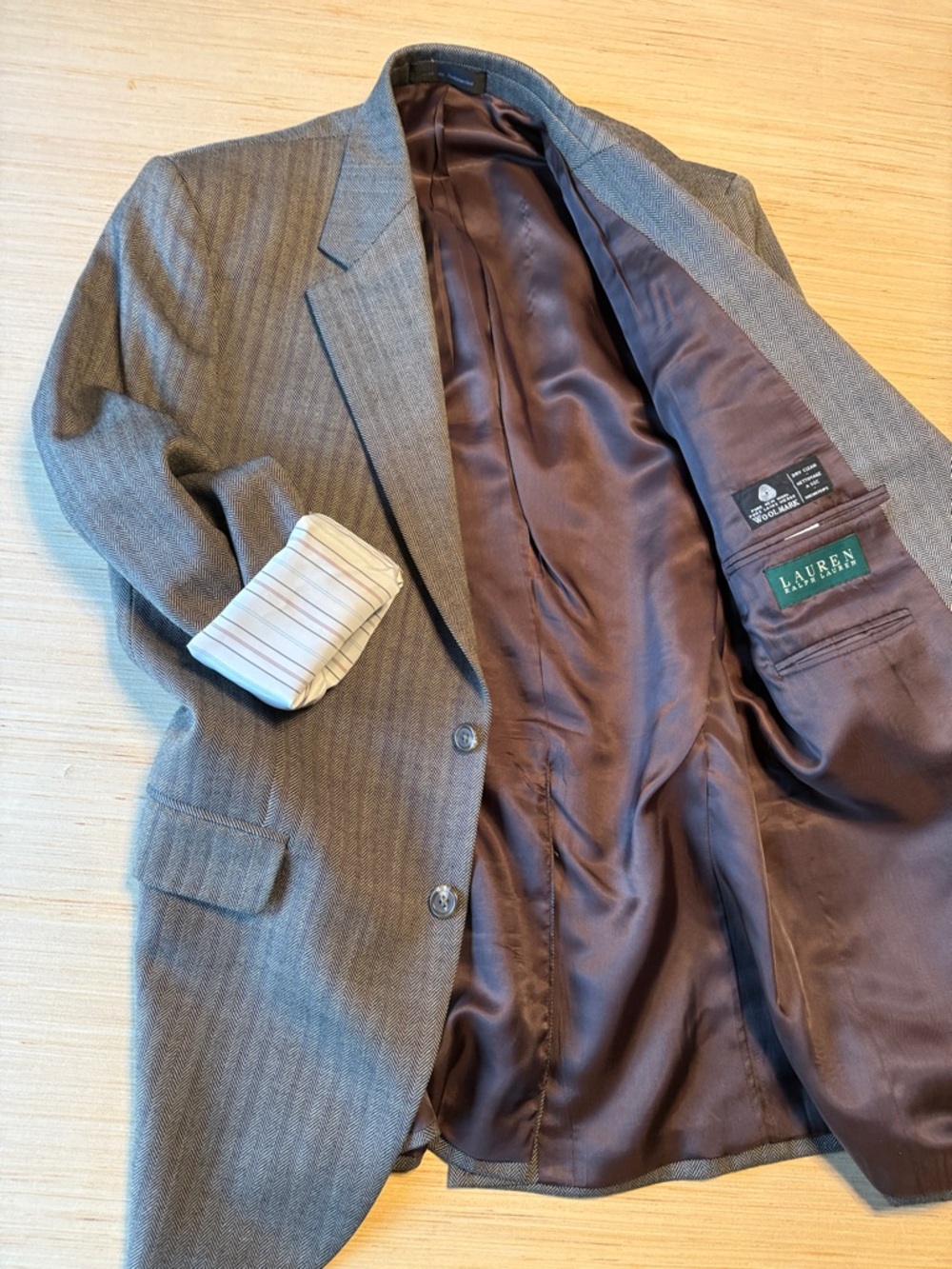 LAUREN Ralph Lauren 100% Wool Grey Herringbone Men's Blazer size 40 R